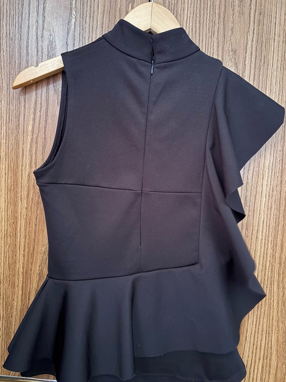 Asymmetrical Black Ruffle Peplum Top - Picture 6 of 9